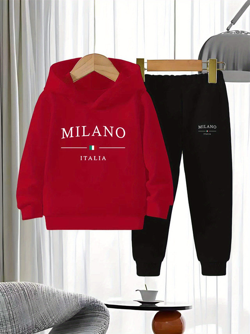 2pcs Set Boys Hoodie Outfit Knitted Comfortable Casual Sweatshirt And Pants.