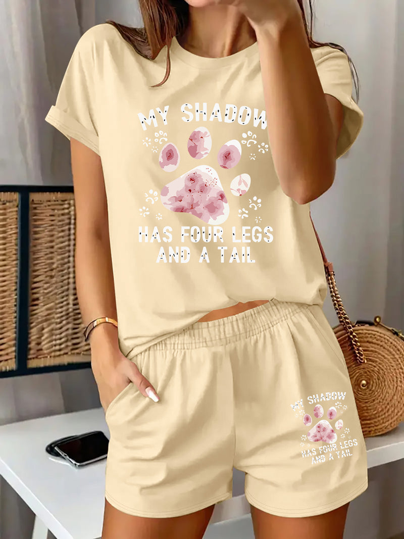 Women’s Graphic Print Two Piece Set, Short Sleeve T-shirt & Shorts.