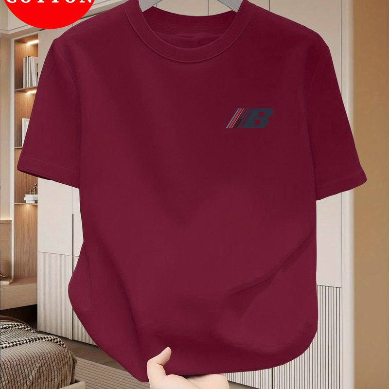 Men's Cotton T-Shirt, Crew Neck with Letter Print Casual.