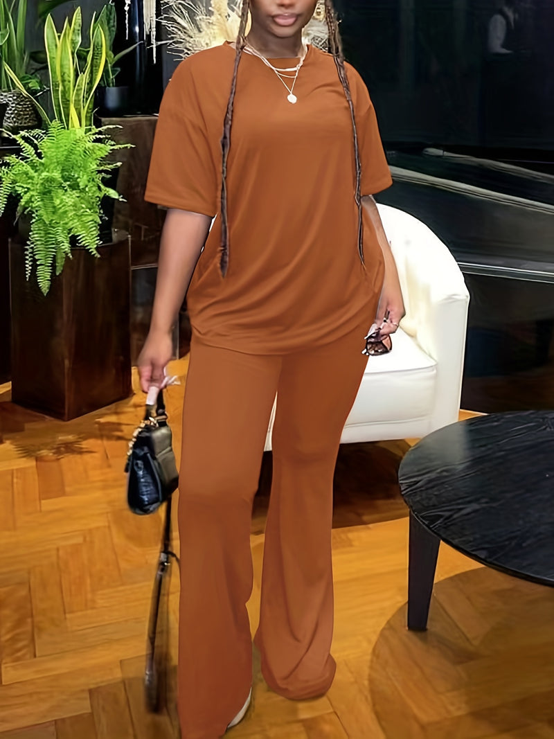 Womens Cross-Border Foreign Trade Loose T-Shirts, Long Wide-Leg Pants.