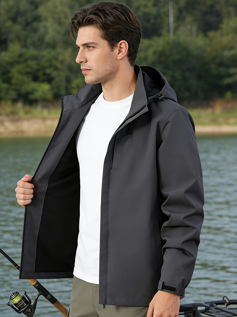 Spring Men'S Sports Jacket | Long Sleeve, Hooded, Zipper Closure.