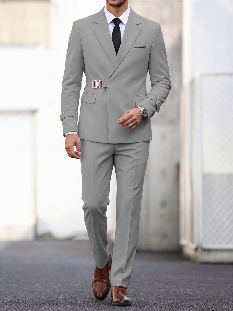 Men's 2pcs Suit Slim Fit Solid Jacket and Pants Set.