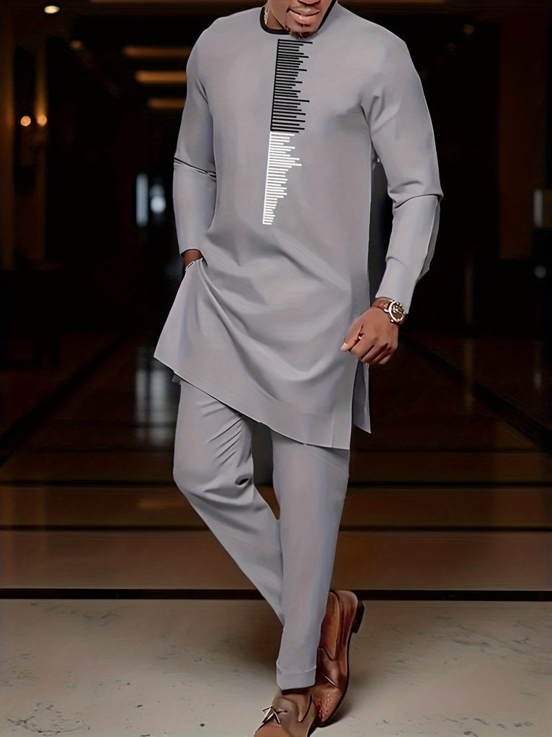 Men's Dashiki African Long Sleeve Set, Long Sleeves, Round Neck.