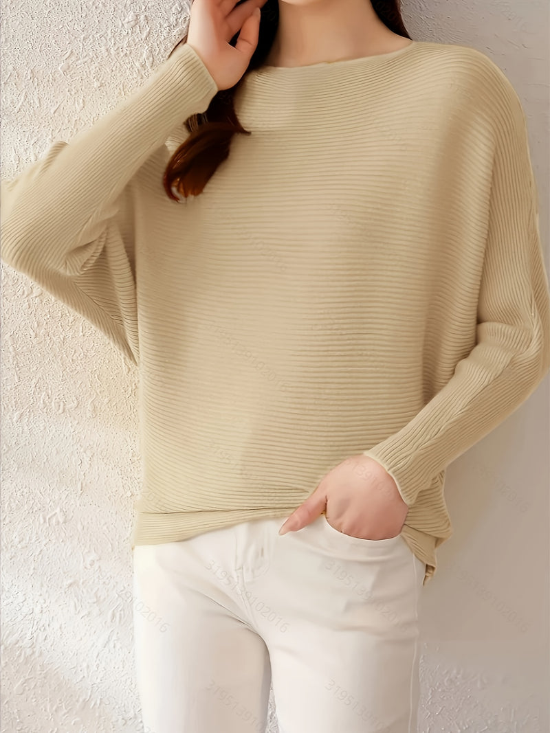 Women's Loose Batwing Sleeve Sweater, Casual Elegant Long Sleeve Top.