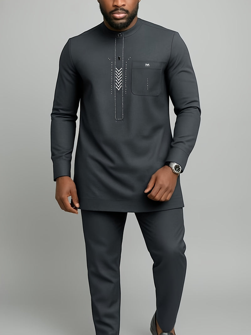 Men'S Elegant Dashiki 2pcs Set, Long Sleeves, Embroidery.