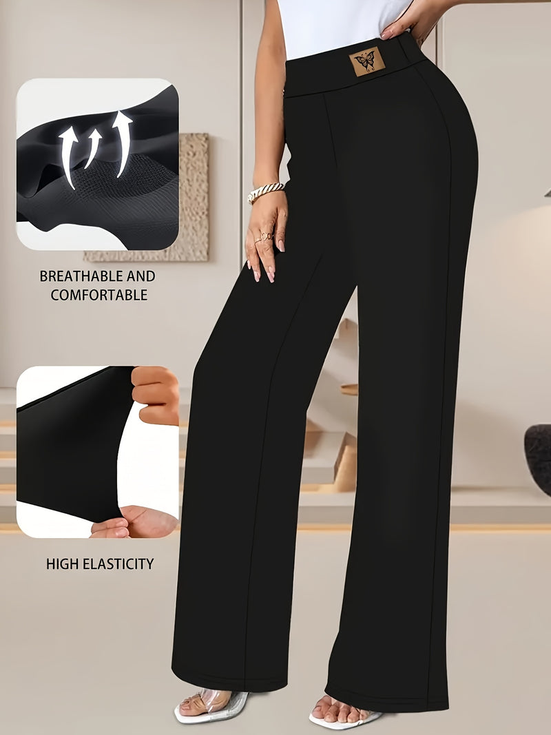 Women's Plus-Size Solid Color Fitted Straight-Leg Stretchy Pants.