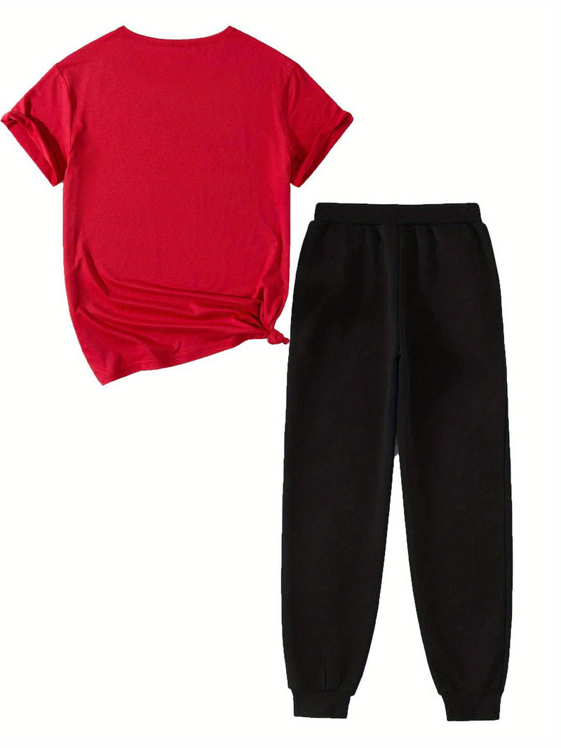 Women’s Two-Piece Set, Short-Sleeved T-Shirt Top And Casual Pants Bottom.