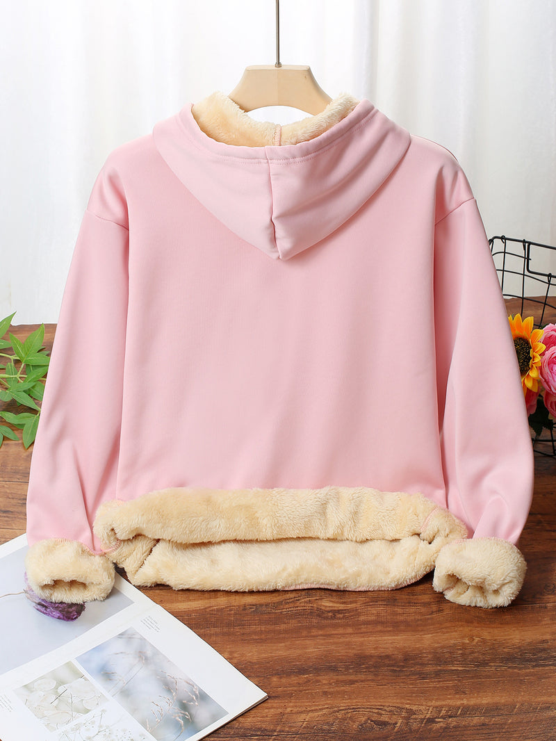 Women's Cozy Fleece-Lined Hoodie with Heart & Paw Print Design.