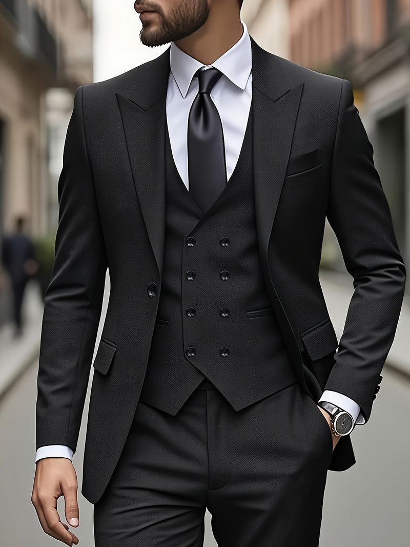 Men's Classic One-Button Suit - 3pcs Suit.