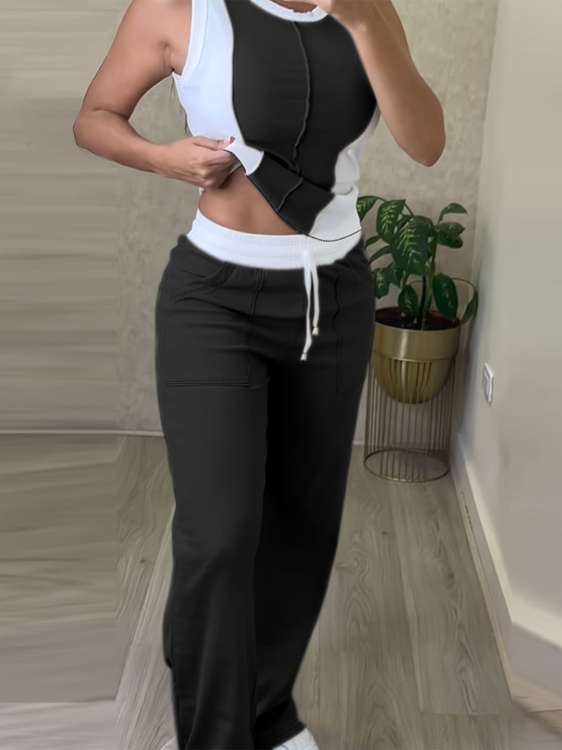 Women’s Color Block Patchwork Commuter Casual Suit.