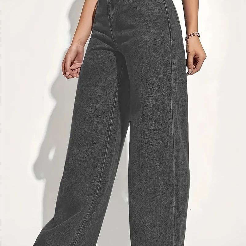 Wide Leg Jeans High Stretch, Washed Solid Color for Women.
