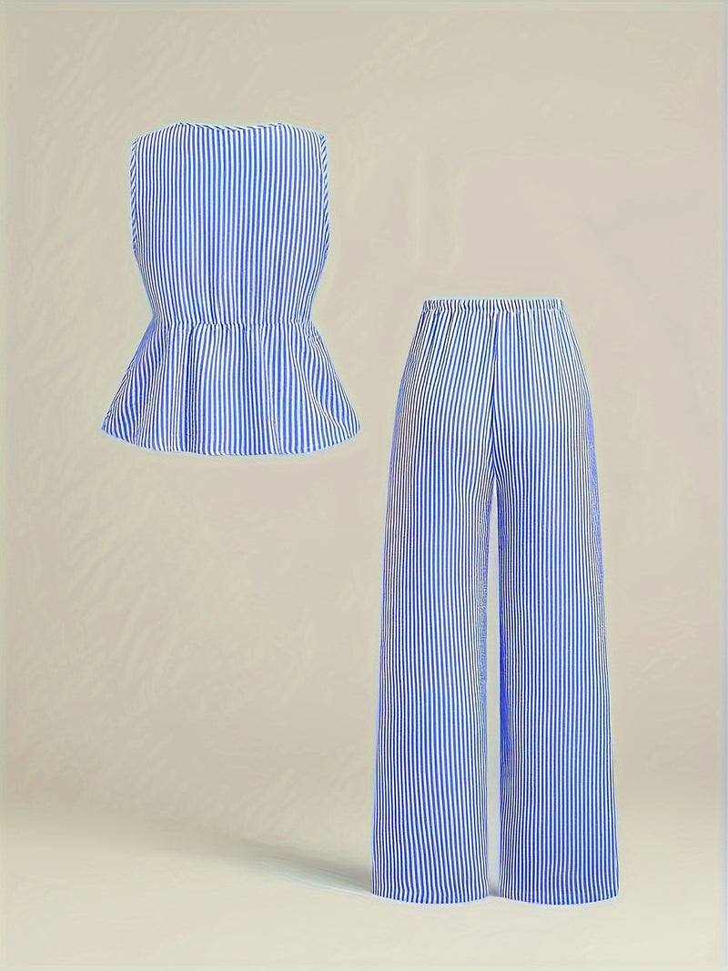 Women's Blue And White Striped Two-Piece Set.