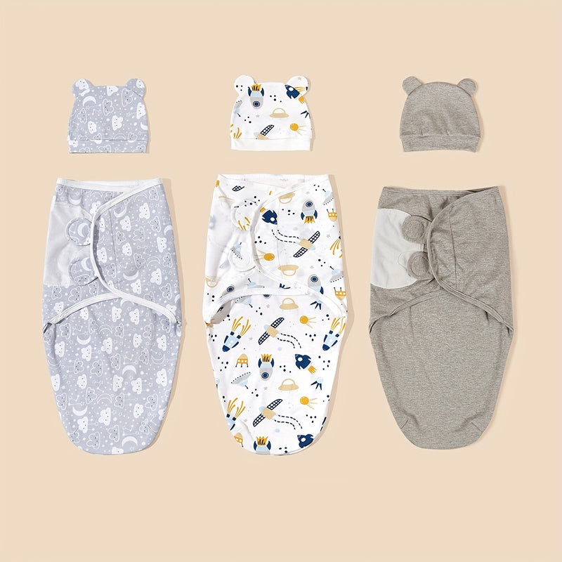 3pcs Newborn Swaddle Hat Set with Spring/summer Wrap.