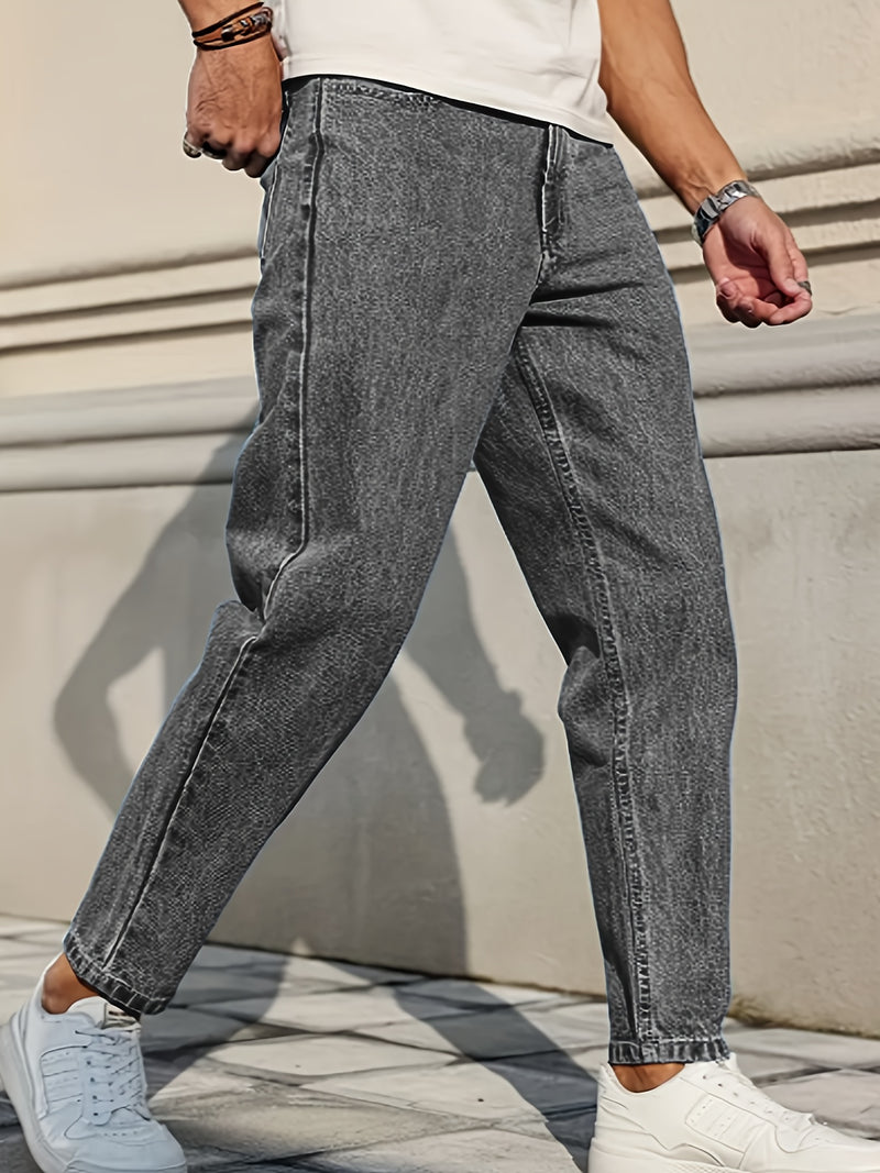 Men's Casual Stretchy Cropped Salt-Washed Denim Pants.