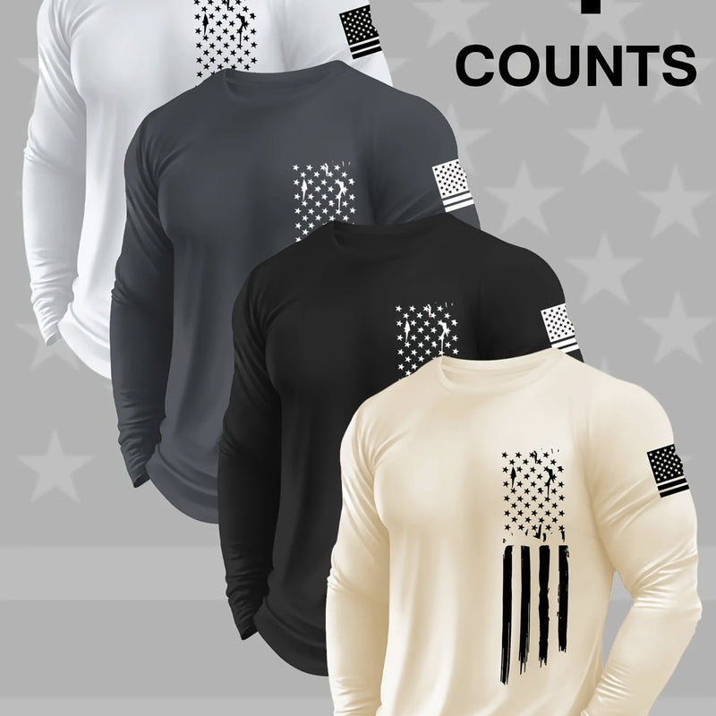 Set of 4 Men's Long-Sleeve Crew Neck T-Shirts.