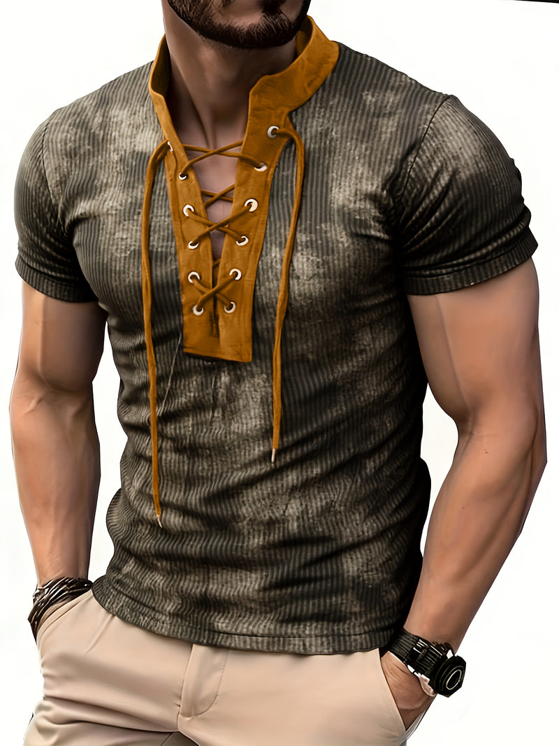 Men's Henry Shirt T-shirt Top Regular V-neck Street Vacation Short Sleeve.