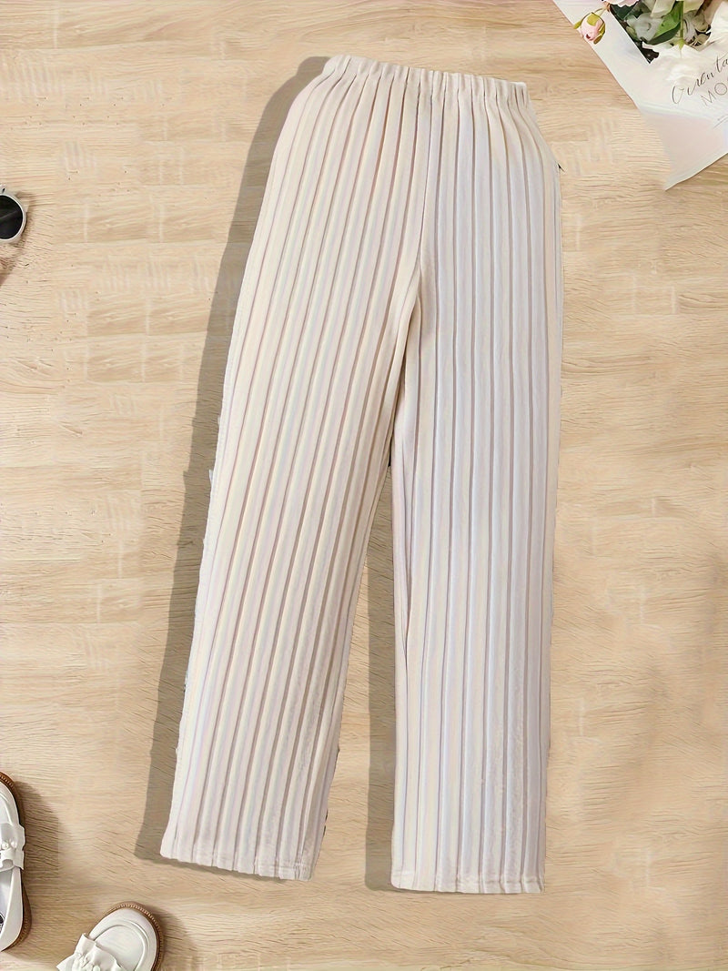 3pcs Set of Solid Color Comfortable Ribbed Straight-Leg CasualnPants for Women.