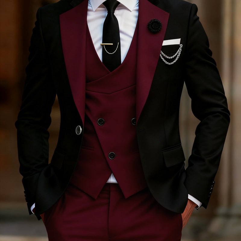 Men's 3pcs Suit Set: Jacket + Vest + Trousers.