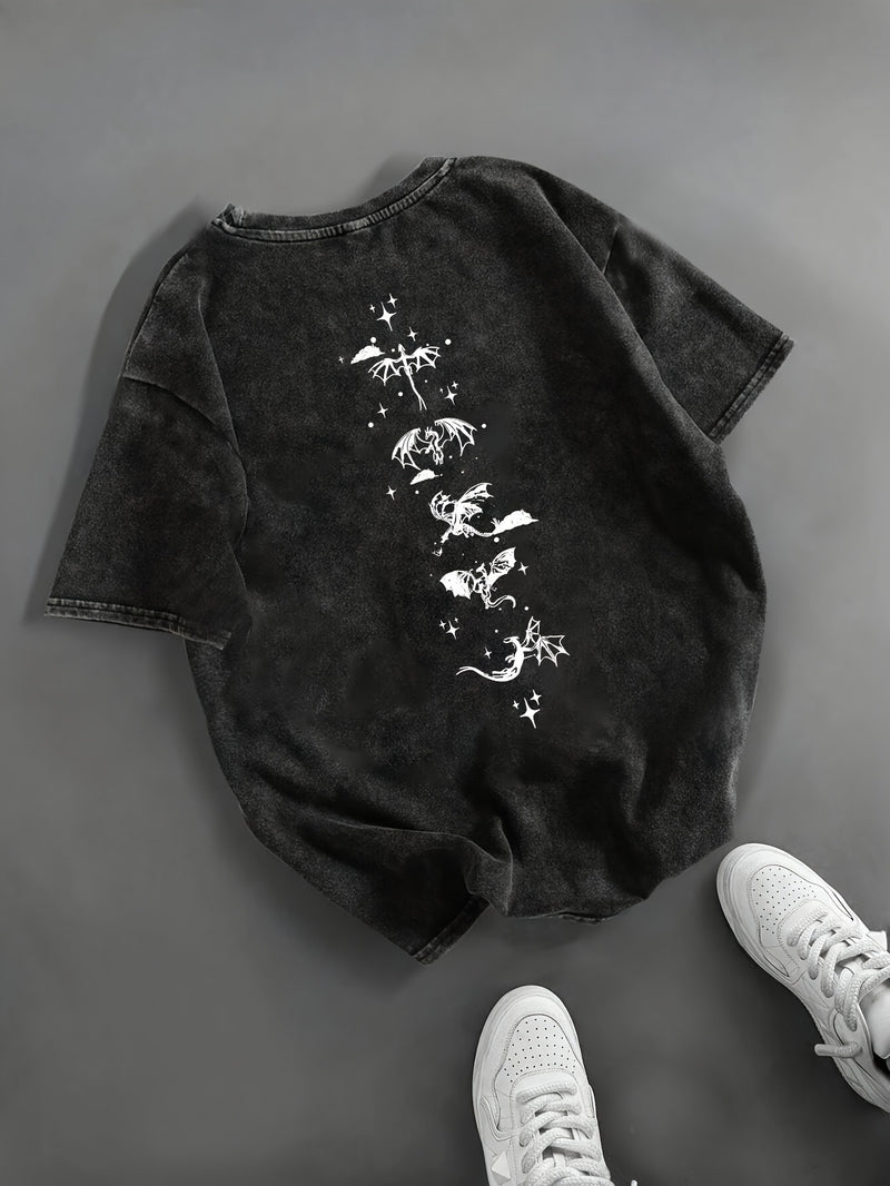 Women’s T-shirt Black with White Dragon & Wings Graphic.