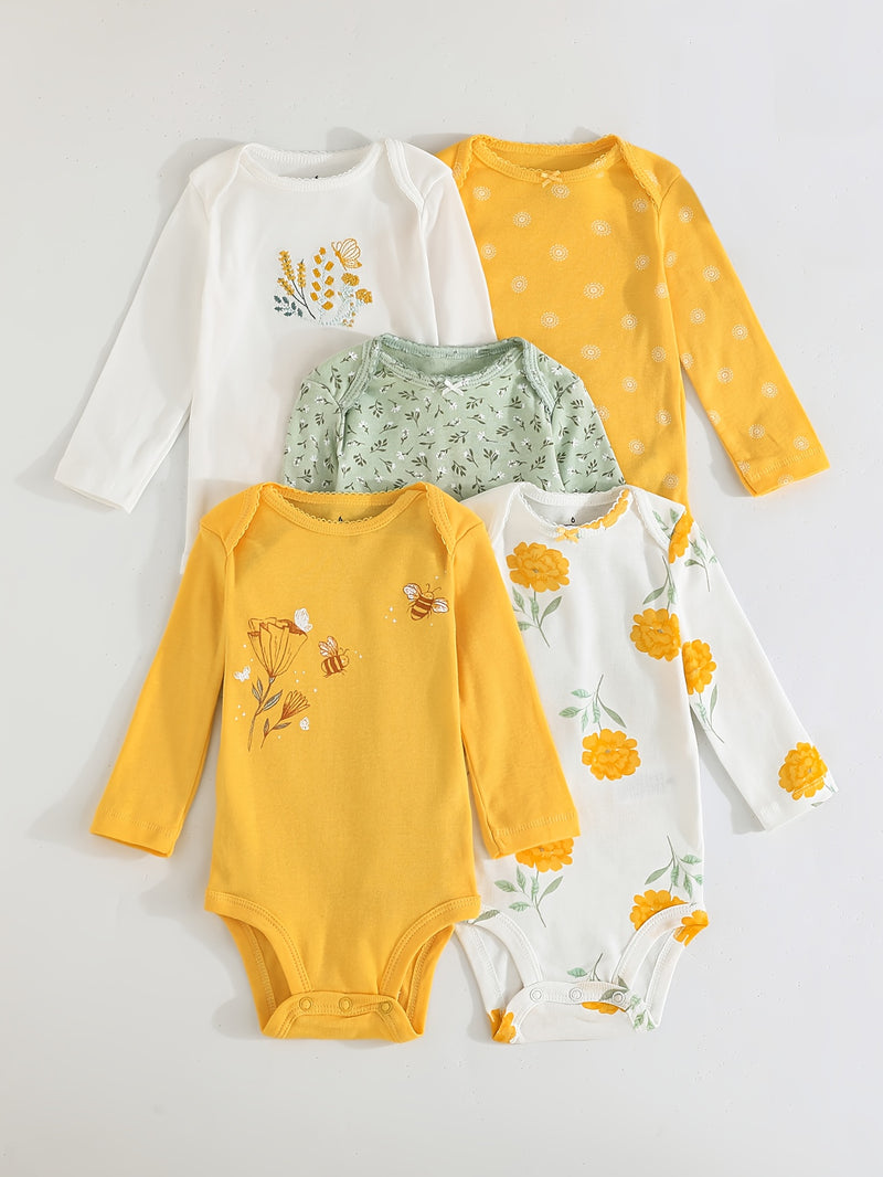 Children's Cartoon Animal Versatile Long-Sleeve Romper 5pcs Set.