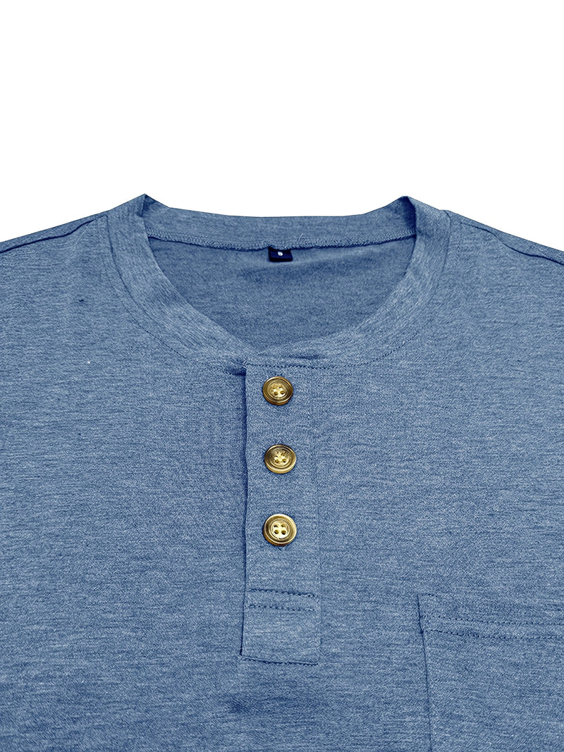 Men's Henley Round Neck Short Sleeve T-Shirt.