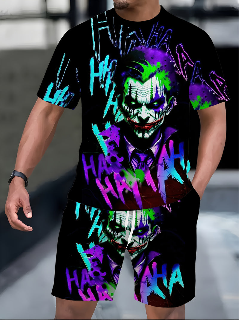 Digital printed clown summer pattern print Men's casual two-piece set.
