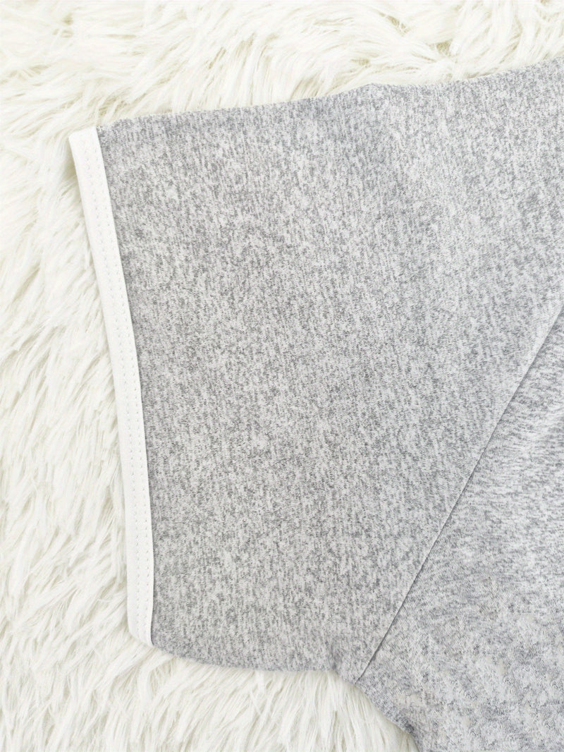 Women's Set PARIS Letter Print White Banded Crew Neck Short Sleeve T-Shirt.