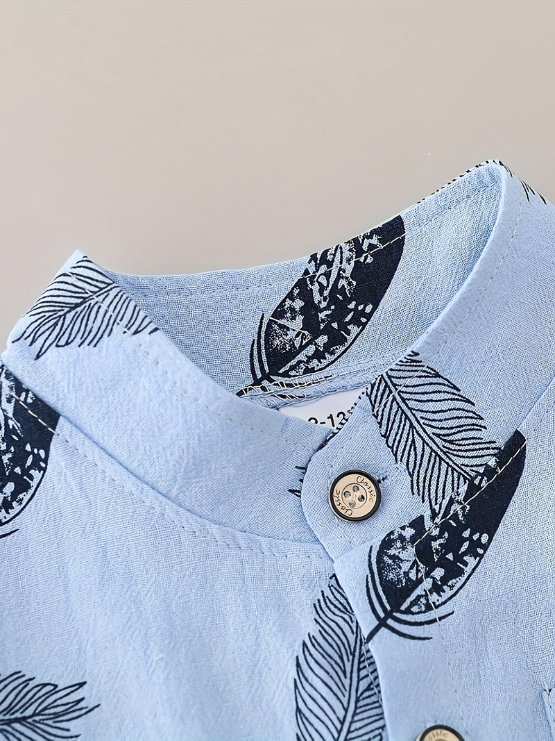 Youngsters Summer Feather Print Short Sleeve Shirt & Shorts Set.