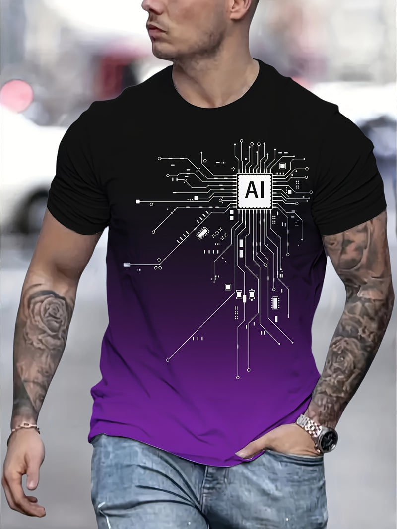 Men's AI Chip Circuit Graphic T-Shirt.