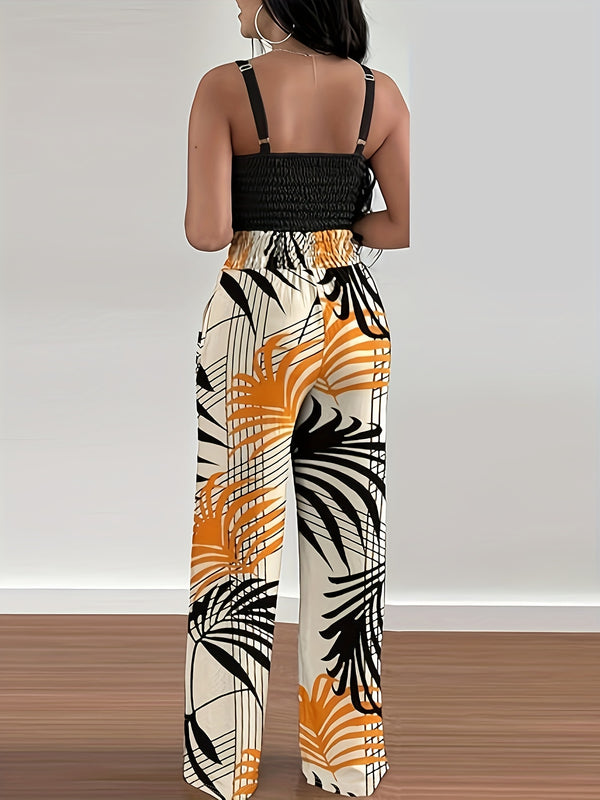 Women's Summer Club Straight-Leg Waist-Tie Print Slim-Fit High-Waist Pleated.