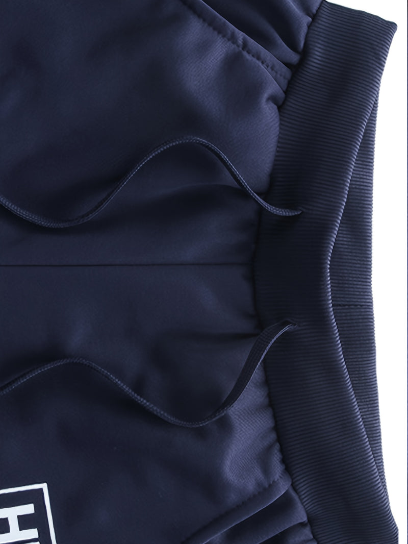 Men's Tracksuits 2pcs Set - Stand Collar Ribbed Hem Sportswear.