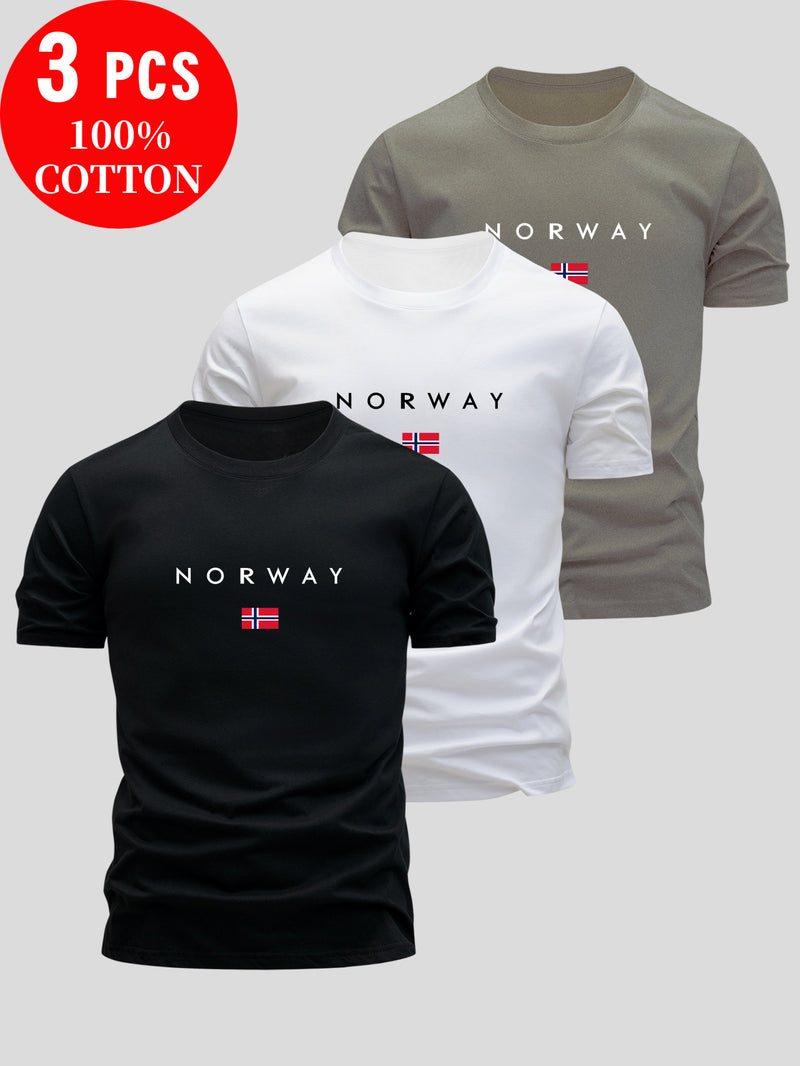 Set of 3 T-Shirts, Casual Summer Tops, Round Neck, Fitted for Men.