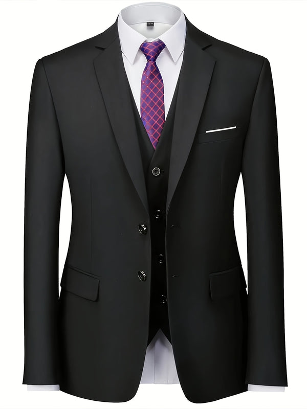 Men's High-End 3pcs Suit Set, Plus Size Men's Suit Set with Pants and Vest.