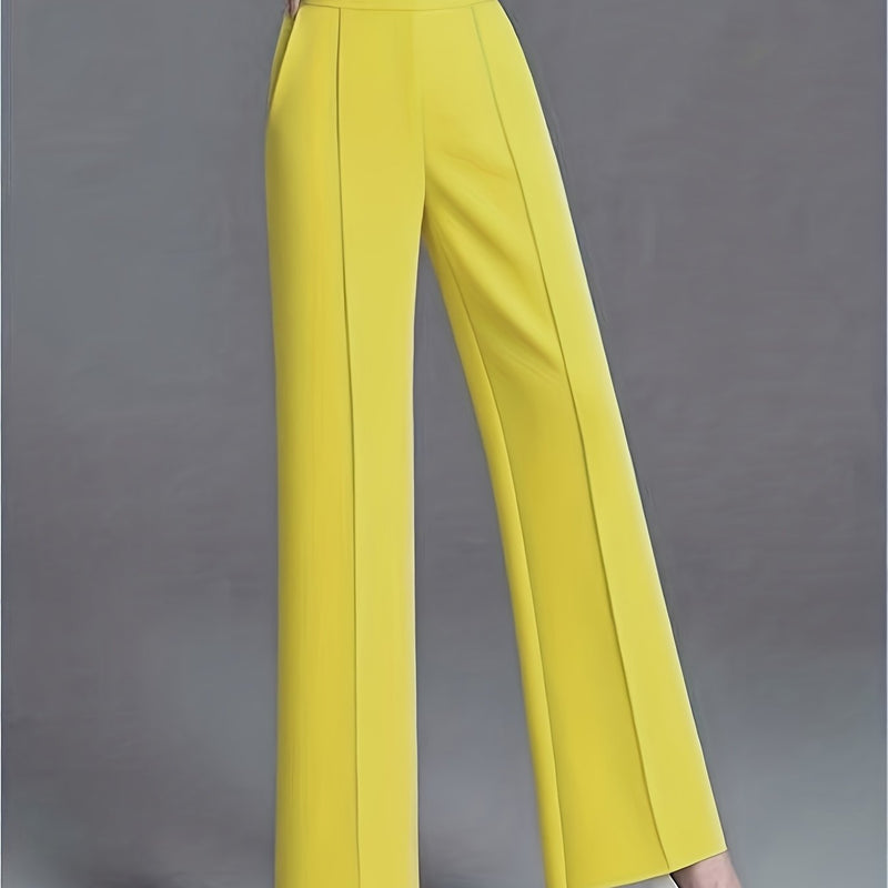 Women's Elegant High Waisted Slanted Pocket Wide Leg Pants.