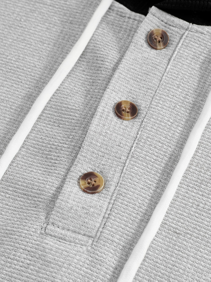 Men's Waffle 2pcs Hooded Sweatshirt Set Top Color Block.