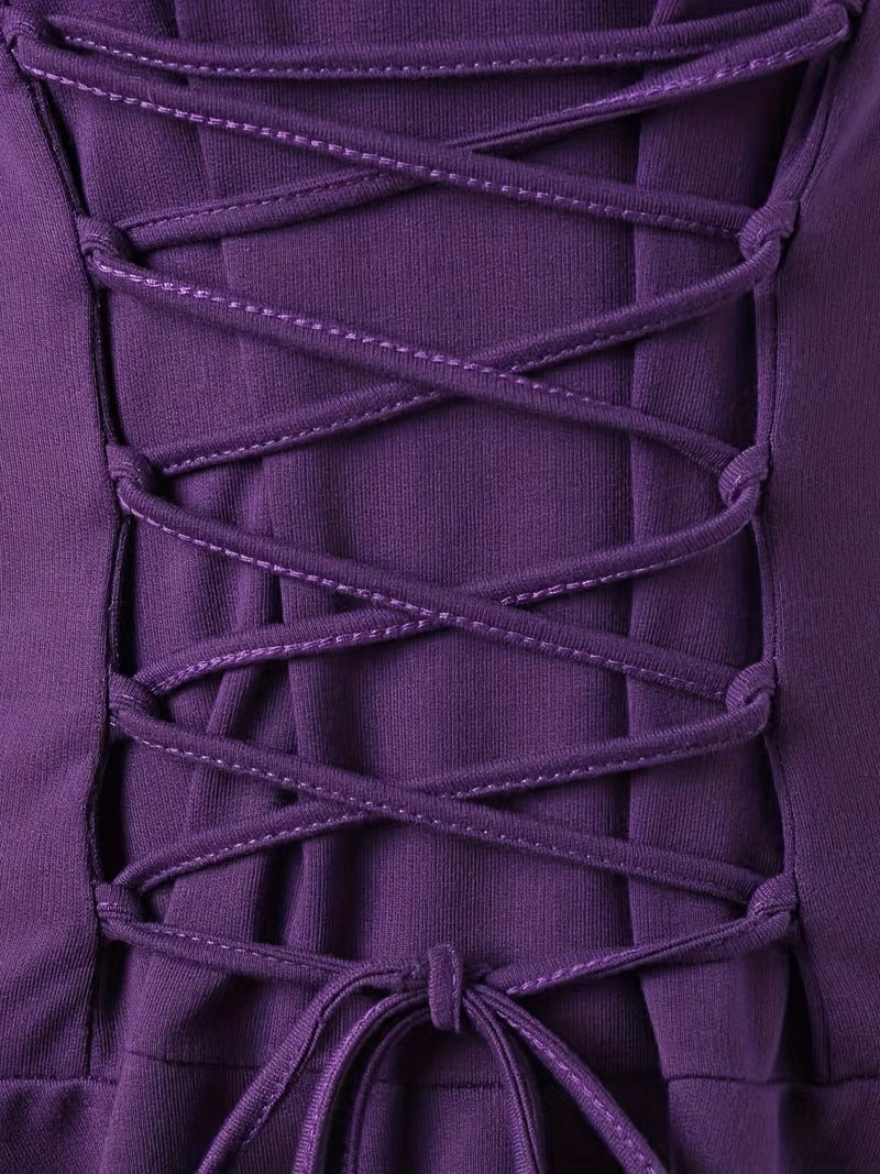 Women's Solid Color Tie-Up Asymmetrical Dress.