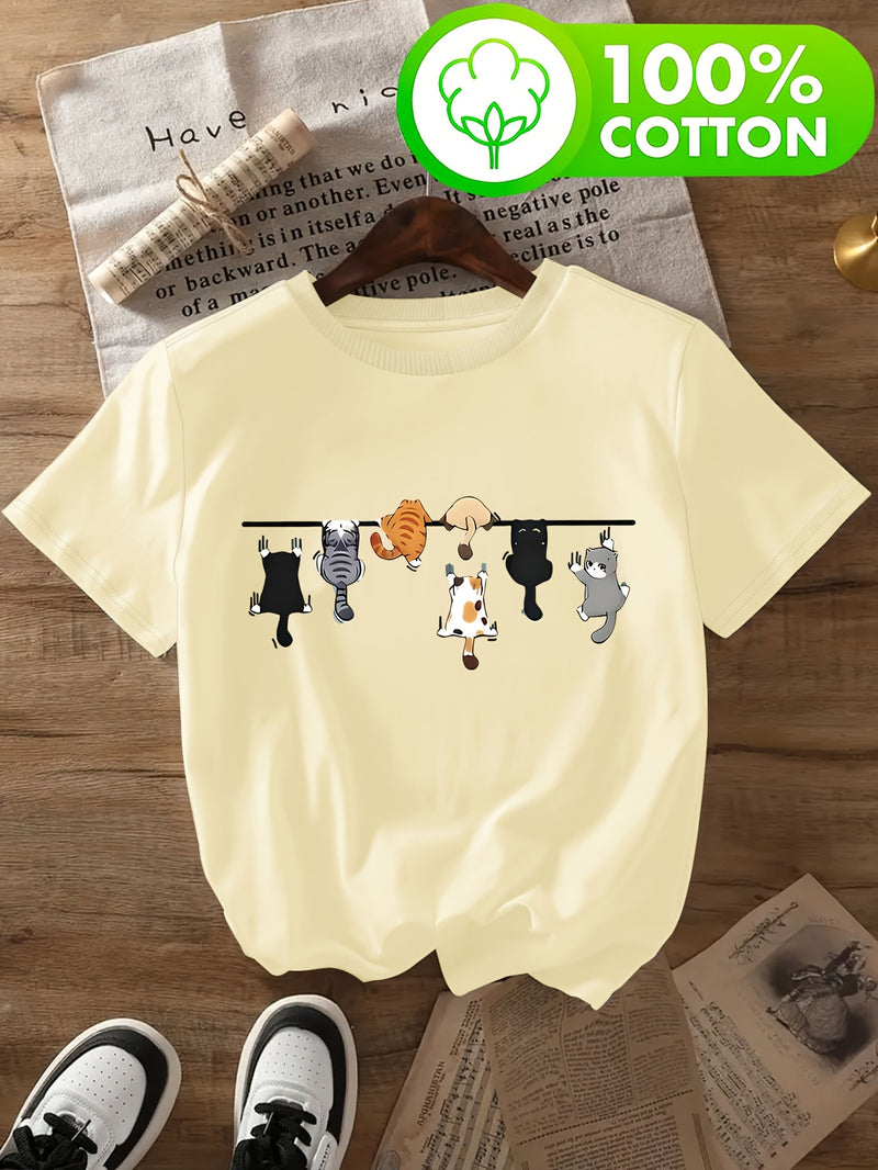 Women's T-Shirt with Cat Print for Spring/Summer.