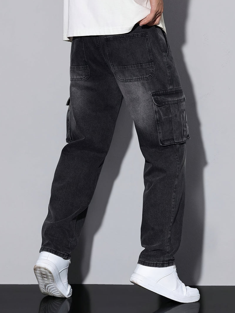 Classic Black And Gray Men's Stretchy Jeans.