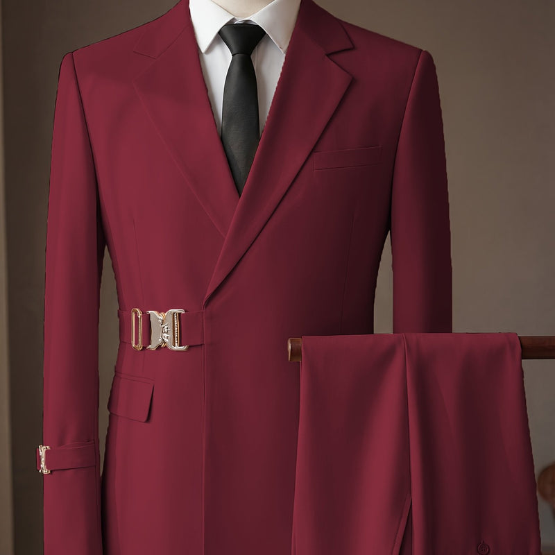 Men's 2pcs Suit Slim Fit Solid Jacket and Pants Set.