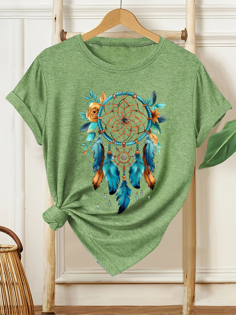 Women's Bohemian Dreamcatcher Floral Print T-Shirt.
