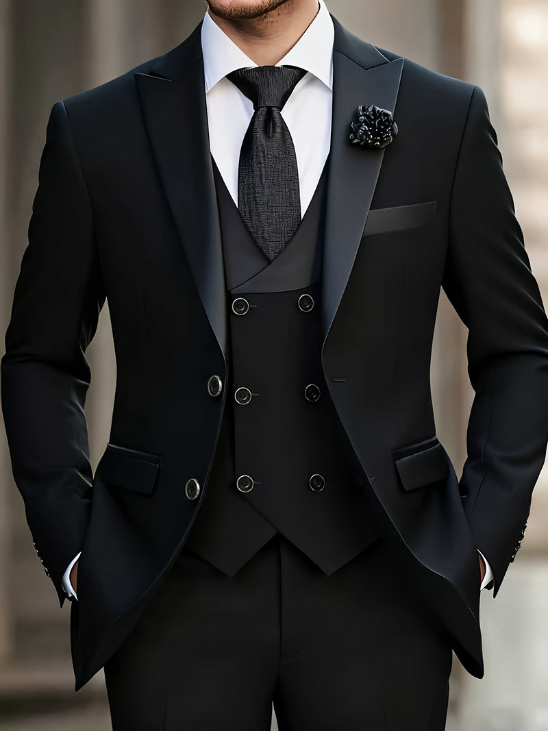 Men's 3pcs Suit Set, Including a Blazer, Vest, And Trousers.