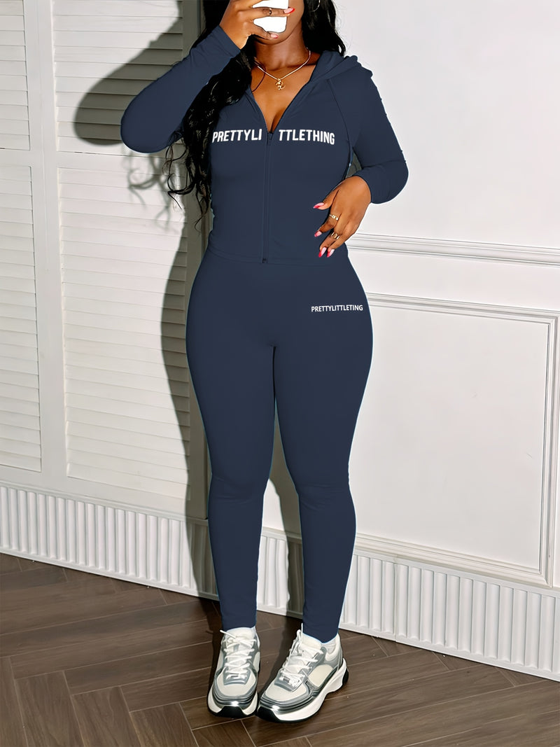 Women's Casual Stylish Zip-Up Hoodie with Long Sleeves And Letter Print.