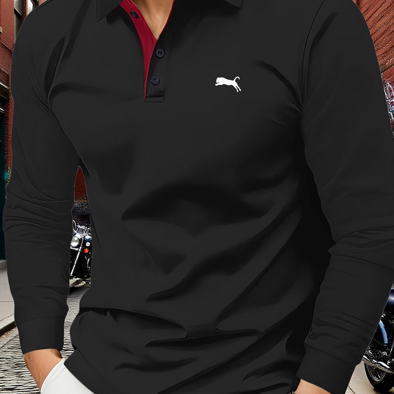 Men's Outdoor Golf and Equestrian Lapel Polo Shirt, Long Sleeve.