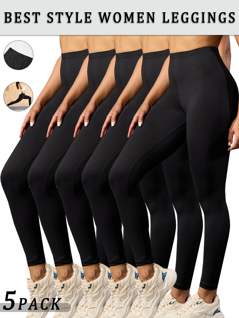 Set of 5 Ultra-Soft Athletic Leggings for Women, Designed for Workouts.
