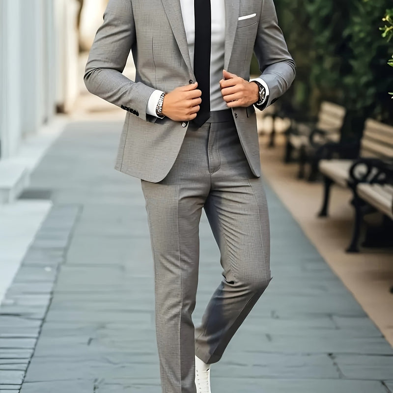 Men's Business Solid Color Classic Elegant Two-Piece Suit.