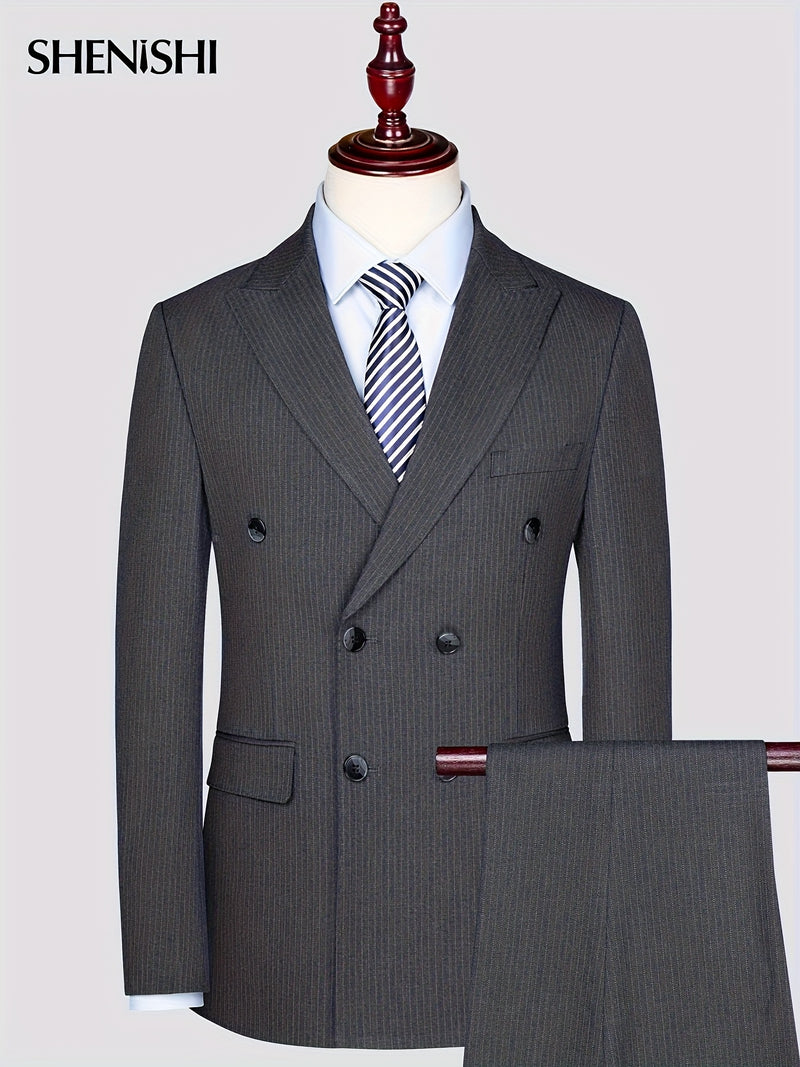 Men's Double-Breasted Suit Set, Casual Formal Wear.
