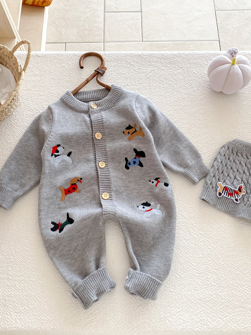 Autumn And Winter Baby Knitted Long-Sleeved Crawling Suit for Boys And Girls.