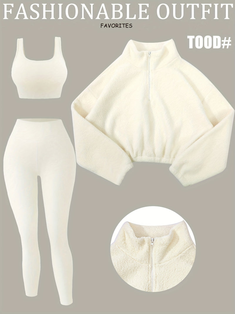 Lined Sweatshirt Warm Bubble Fabric Plush Cropped Jacket for Women.