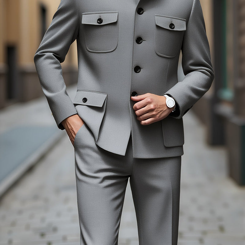 2pcs Men's Chinese Suit Set - Cheongsam + Formal Pants.