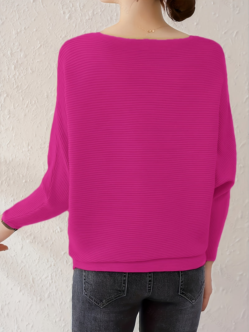 Women's Loose Batwing Sleeve Sweater, Casual Elegant Long Sleeve Top.